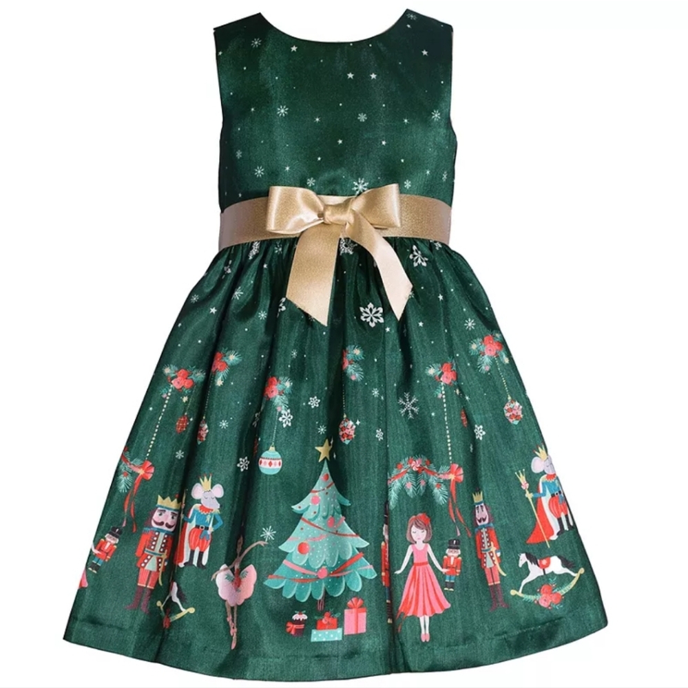 Bonnie Jean Green and Gold Holiday Nutcracker Dress